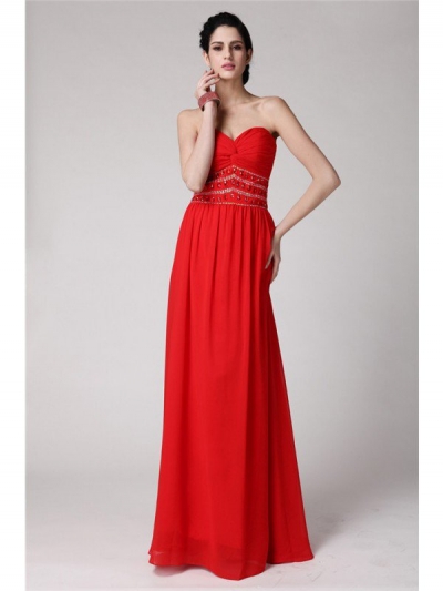 Sheath/Column Sweetheart Sleeveless Beading Pleats Long Chiffon Dresses