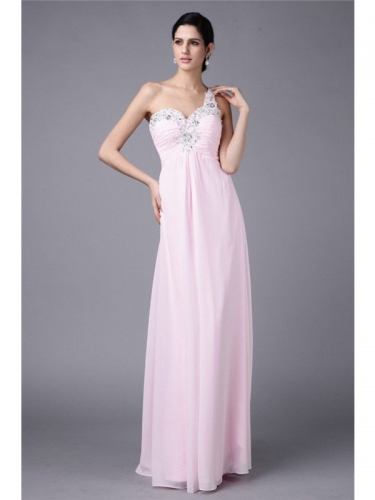 Sheath/Column One-Shoulder Sleeveless Beading Applique Long Chiffon Dresses