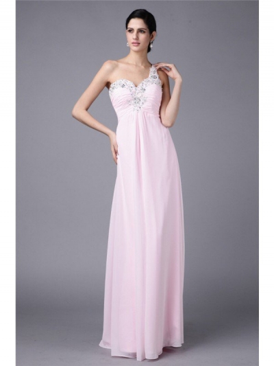 Sheath/Column One-Shoulder Sleeveless Beading Applique Long Chiffon Dresses [N13ZYDRESS270]