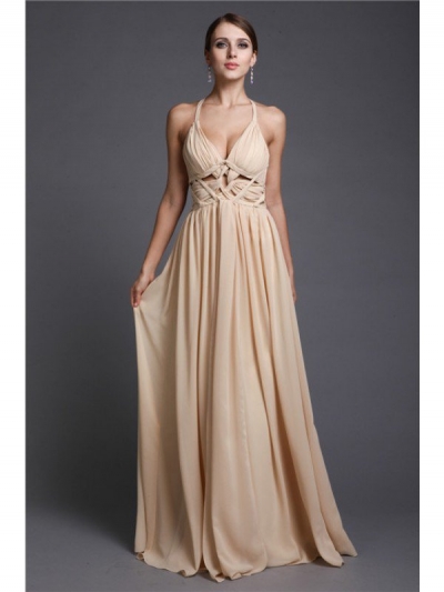 A-Line/Princess V-neck Sleeveless Long Ruffles Chiffon Dresses [N13ZYDRESS28]