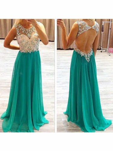 A-Line/Princess Sleeveless Beading Chiffon Sweep/Brush Train Dresses