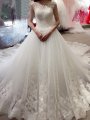 Ball Gown Sleeveless Bateau Applique Court Train Tulle Wedding Dresses