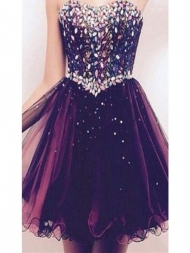 A-Line/Princess Sleeveless Sweetheart Rhinestone Tulle Short/Mini Dresses...