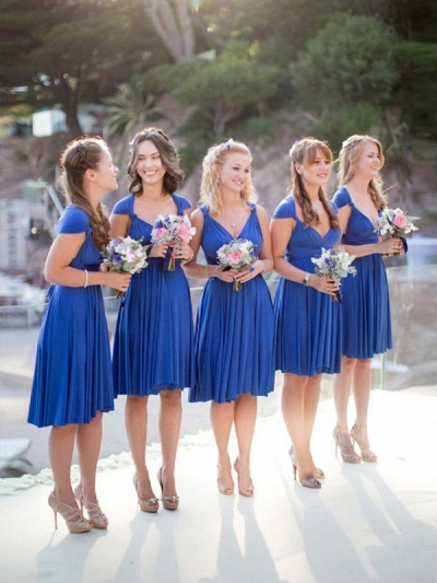 A-Line/Princess Sleeveless V-neck Short/Mini Chiffon Bridesmaid Dresses