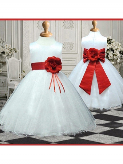 A-line/Princess Scoop Sleeveless Hand-made Flower Long Organza Flower Girl Dresses [POWDN14077BN261]