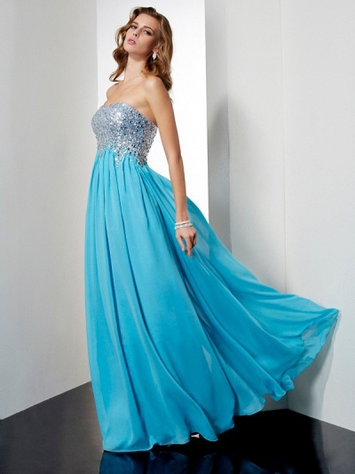 A-Line/Princess Strapless Sleeveless Long Beading Chiffon Dresses