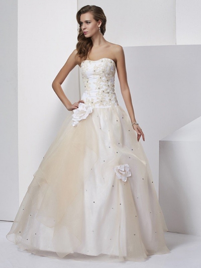 Ball Gown Sweetheart Sleeveless Hand-Made Flower Long Tulle Quinceanera Dresses [40169]