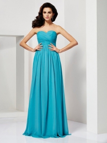 A-Line/Princess Pleats Sweetheart Sleeveless Long Chiffon Dresses