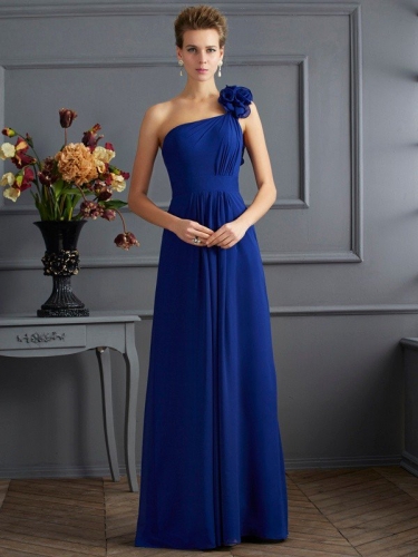 A-Line/Princess One-Shoulder Sleeveless Pleats Long Chiffon Dresses