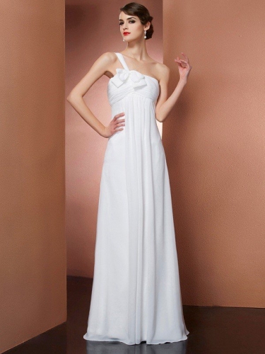 A-Line/Princess One-Shoulder Sleeveless Bowknot Long Chiffon Dresses