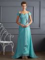 A-Line/Princess Off the Shoulder Sleeveless Beading Long Chiffon Dresses