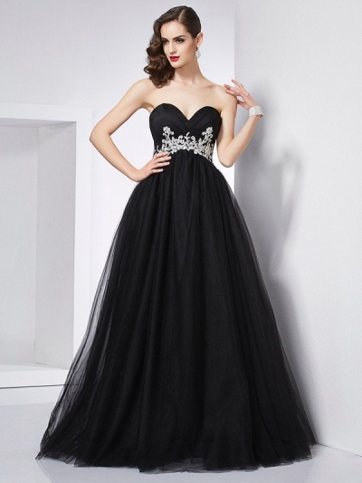 Ball Gown Sweetheart Sleeveless Applique Long Net Quinceanera Dresses [40765]