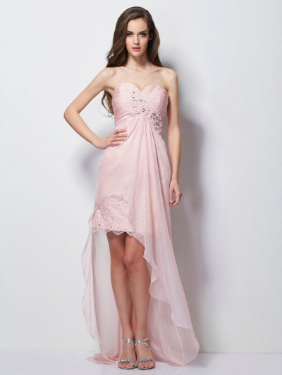 A-Line/Princess Sweetheart Sleeveless Beading Applique High Low Chiffon Dresses [40793]