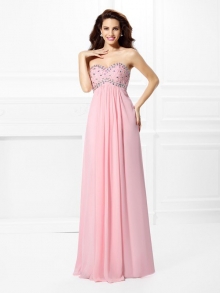 A-Line/Princess Sweetheart Beading Sleeveless Long Chiffon Dresses