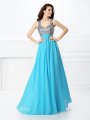 A-Line/Princess Straps Beading Sleeveless Long Chiffon Dresses