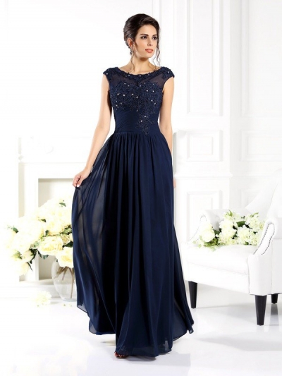 A-Line/Princess Scoop Beading Sleeveless Long Chiffon Mother of the Bride Dresses [50326]