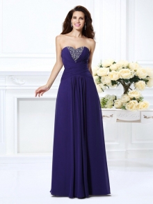 A-Line/Princess Sweetheart Beading Sleeveless Long Chiffon Dresses