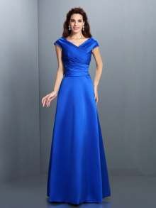 A-Line/Princess V-neck Sleeveless Long Satin Dresses