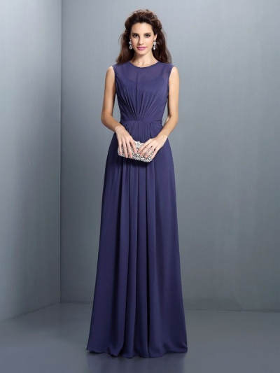 A-Line/Princess High Neck Pleats Sleeveless Long Chiffon Bridesmaid Dresses [50474]