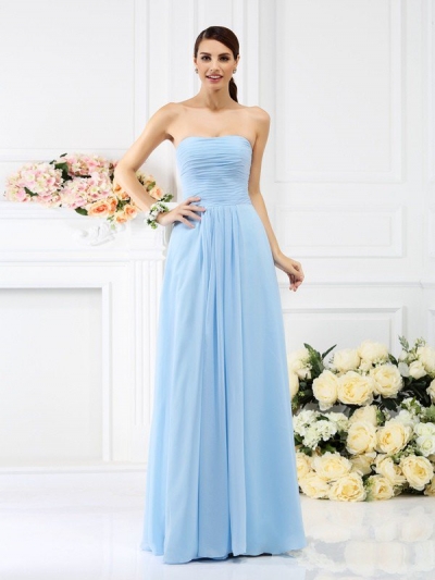 A-Line/Princess Strapless Pleats Sleeveless Long Chiffon Bridesmaid Dresses [50521]