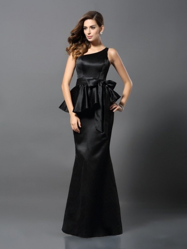 Trumpet/Mermaid One-Shoulder Bowknot Sleeveless Long Satin Dresses