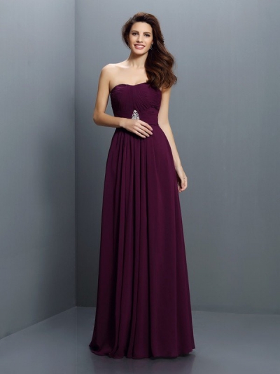 A-Line/Princess Strapless Pleats Sleeveless Long Chiffon Bridesmaid Dresses [50581]