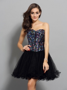 A-Line/Princess Sweetheart Ruffles Sleeveless Short Net Cocktail Dresses