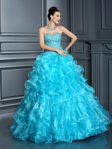 Ball Gown Sweetheart Beading Sleeveless Long Organza Quinceanera Dresses