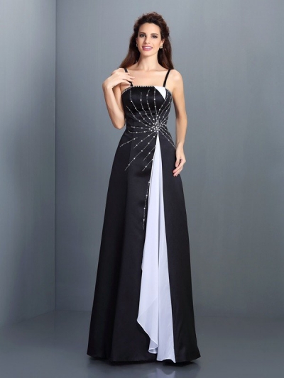 A-Line/Princess Spaghetti Straps Sleeveless Long Chiffon Dresses