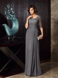 A-Line/Princess Scoop Beading 1/2 Sleeves Long Chiffon Mother of the Bride Dresses...