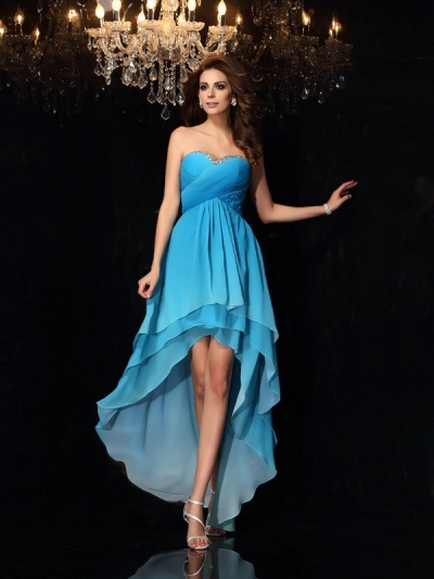 A-Line/Princess Sweetheart Ruched Sleeveless High Low Chiffon Dresses [51212]