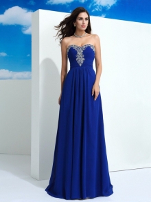 A-Line/Princess Sweetheart Sleeveless Long Beading Chiffon Dresses