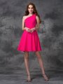 A-line/Princess One-Shoulder Hand-Made Flower Sleeveless Short Chiffon Dresses