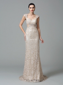 Sheath/Column Straps Sleeveless Long Lace Dresses