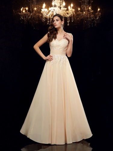 A-Line/Princess Straps Applique Sleeveless Long Chiffon Mother of the Bride Dresses