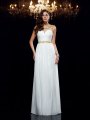 A-Line/Princess Sheer Neck Beading Sleeveless Long Chiffon Dresses