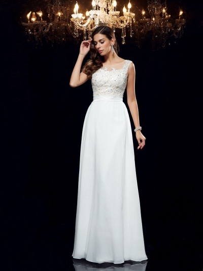 A-Line/Princess Scoop Applique Sleeveless Long Chiffon Dresses [60561]