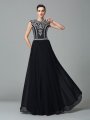 A-Line/Princess Jewel Beading Short Sleeves Long Chiffon Dresses