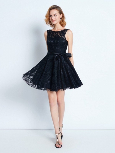 A-Line/Princess Scoop Lace Sleeveless Sash/Ribbon/Belt Short/Mini Dresses