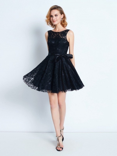 A-Line/Princess Scoop Lace Sleeveless Sash/Ribbon/Belt Short/Mini Dresses [63038]