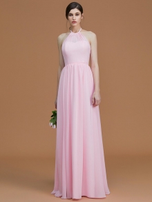 A-Line/Princess Halter Sleeveless Floor-Length Ruched Chiffon Bridesmaid Dresses