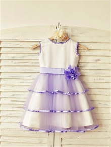 A-line/Princess Scoop Sleeveless Hand-made Flower Floor-Length Tulle Flower Girl Dresses