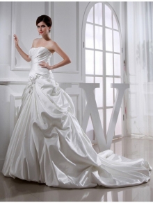 A-Line/Princess Beading Applique Strapless Sleeveless Long Satin Wedding Dresses