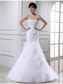 Trumpet/Mermaid Beading Sleeveless Tulle Long Wedding Dresses