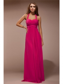 Sheath/Column Halter Sleeveless Long Ruffles Chiffon Bridesmaid Dresses