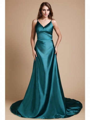 A-Line/Princess Spaghetti Straps Sleeveless Long Ruffles Elastic Woven Satin Dresses