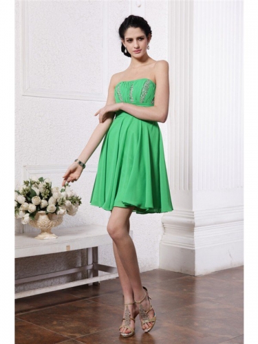 Sheath/Column Strapless Sleeveless Beading Pleats Short Chiffon Cocktail Dresses