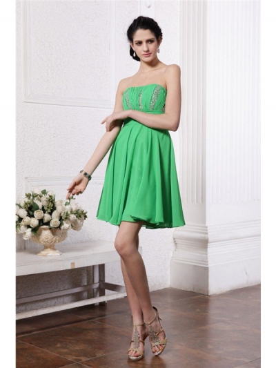 Sheath/Column Strapless Sleeveless Beading Pleats Short Chiffon Cocktail Dresses [N13ZYDRESS185]