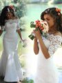 Trumpet/Mermaid Off-the-Shoulder 1/2 Sleeves Lace Sweep/Brush Train Wedding Dresses