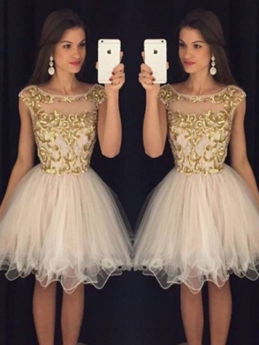 A-Line/Princess Sleeveless Scoop Paillette Tulle Short/Mini Dresses